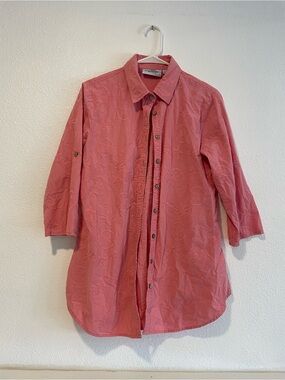 100% Cotton Embroidered Coral Beach Button-Up Shirt